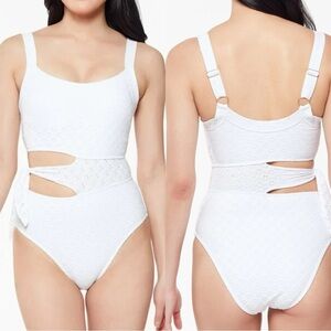 Jessica Simpson White Eyelet Tie Wasit One Piece Swimsuit